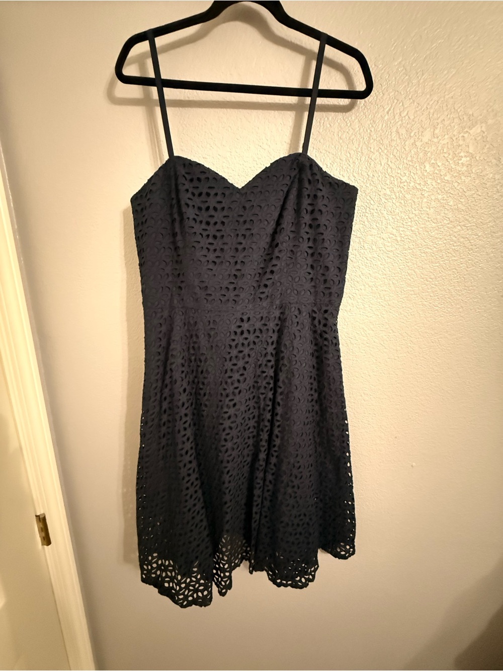 Ann Taylor Navy Eyelet Dress with Sweetheart Neckline